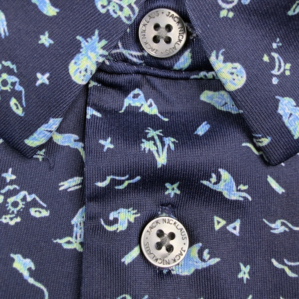 Jack Nicklaus Mens Large Navy Blue Beach Print Eco Choice Golf Polo Shirt - Picture 6 of 9
